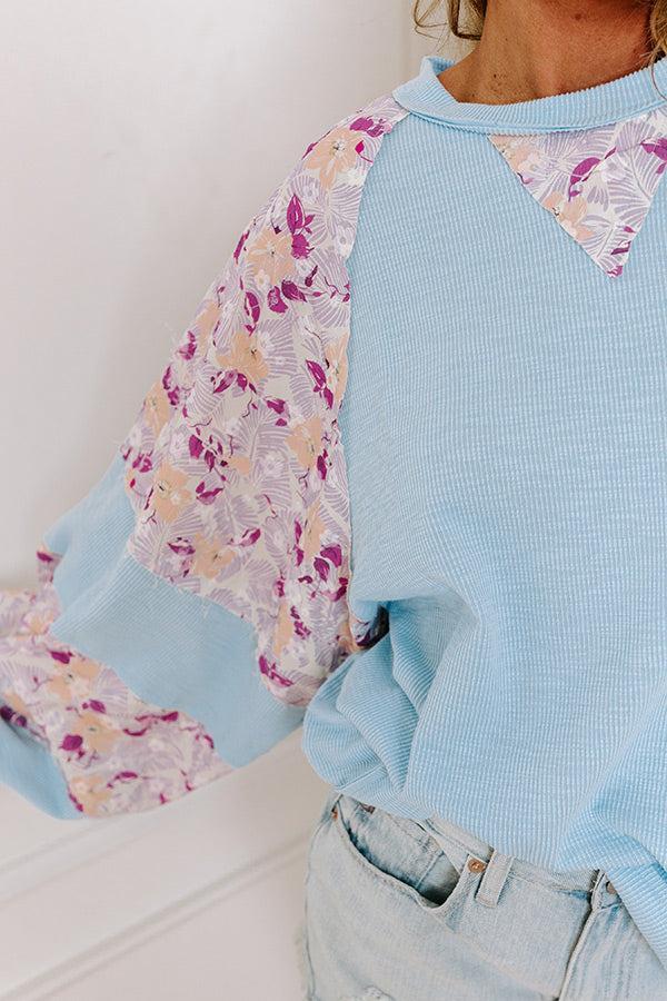 Floral Hint Ribbed Top in Sky Blue Product Image