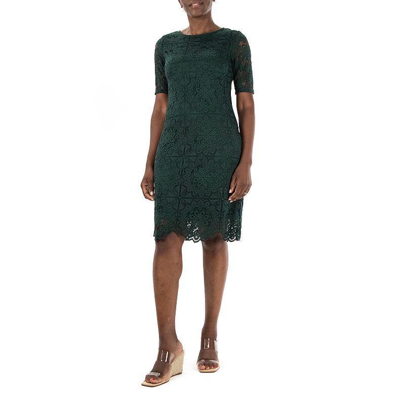 Womens Nina Leonard Lace Elbow-Sleeve Sheath Dress Product Image