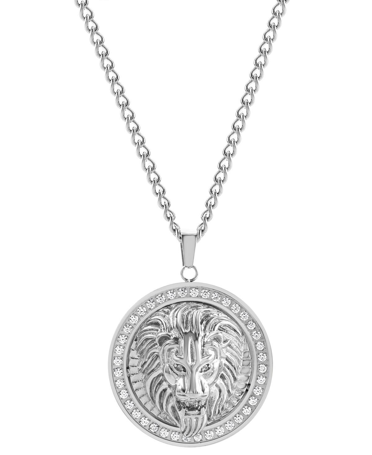 Blackjack Mens Cubic Zirconia Lion Head Framed Disc 30 Pendant Necklace Product Image