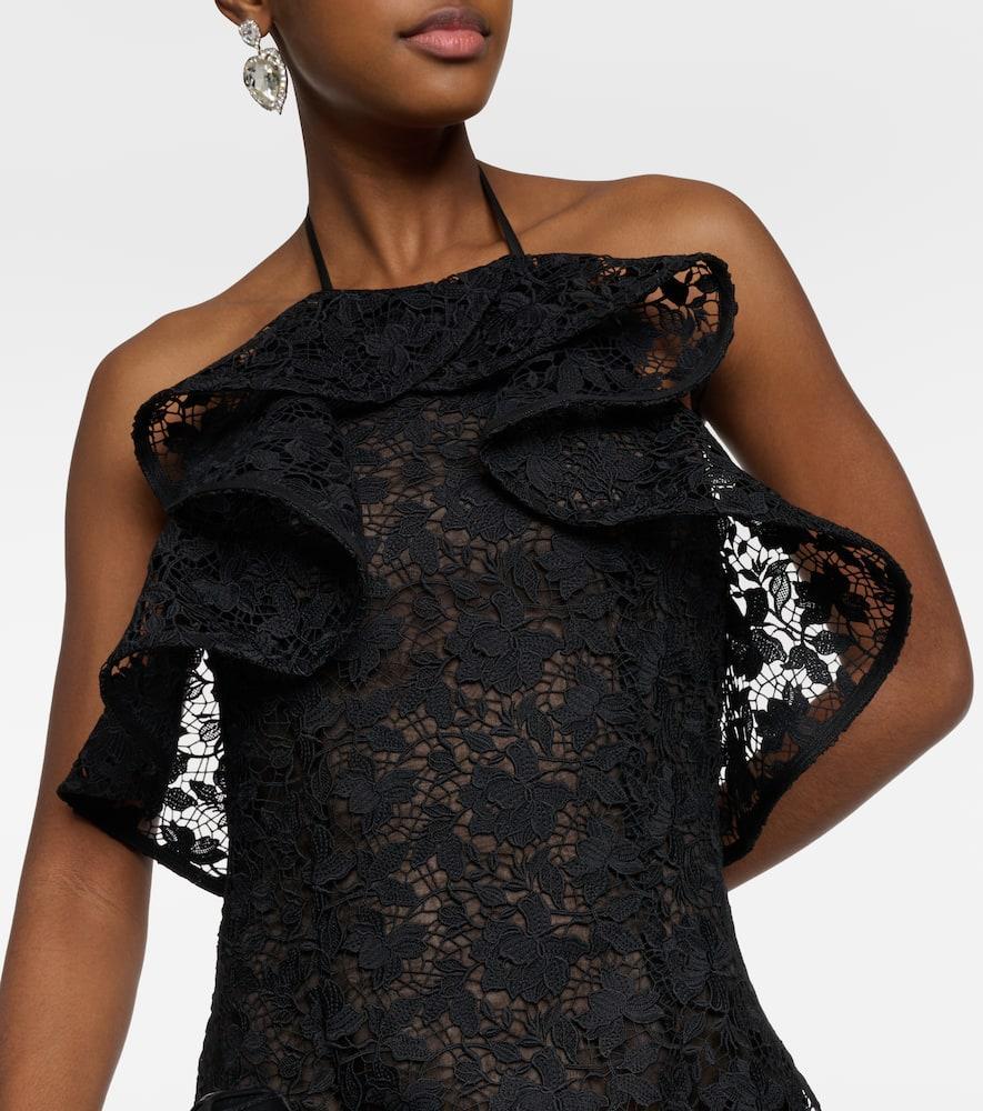 OSCAR DE LA RENTA Ruffled Gardenia Guipure Gown In Black Product Image