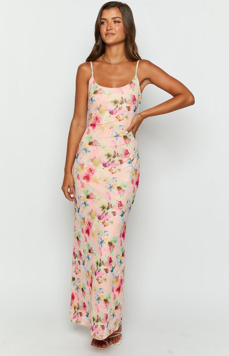 Aster Pink Floral Mesh Maxi Dress Product Image