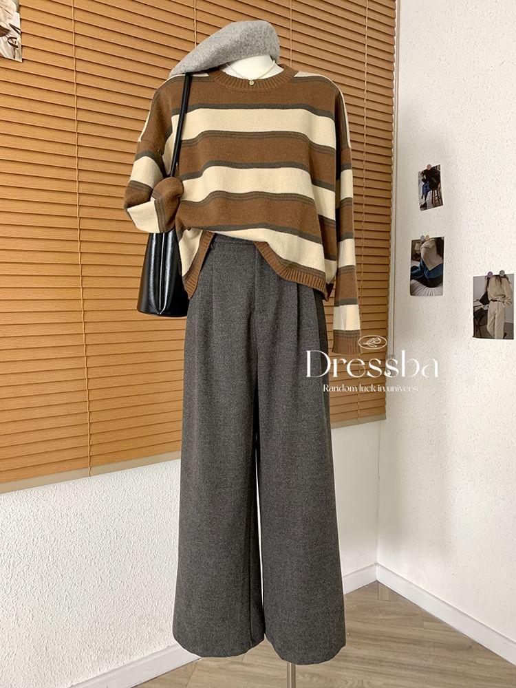 High Rise Plain Wide Leg Suit Pants Product Image