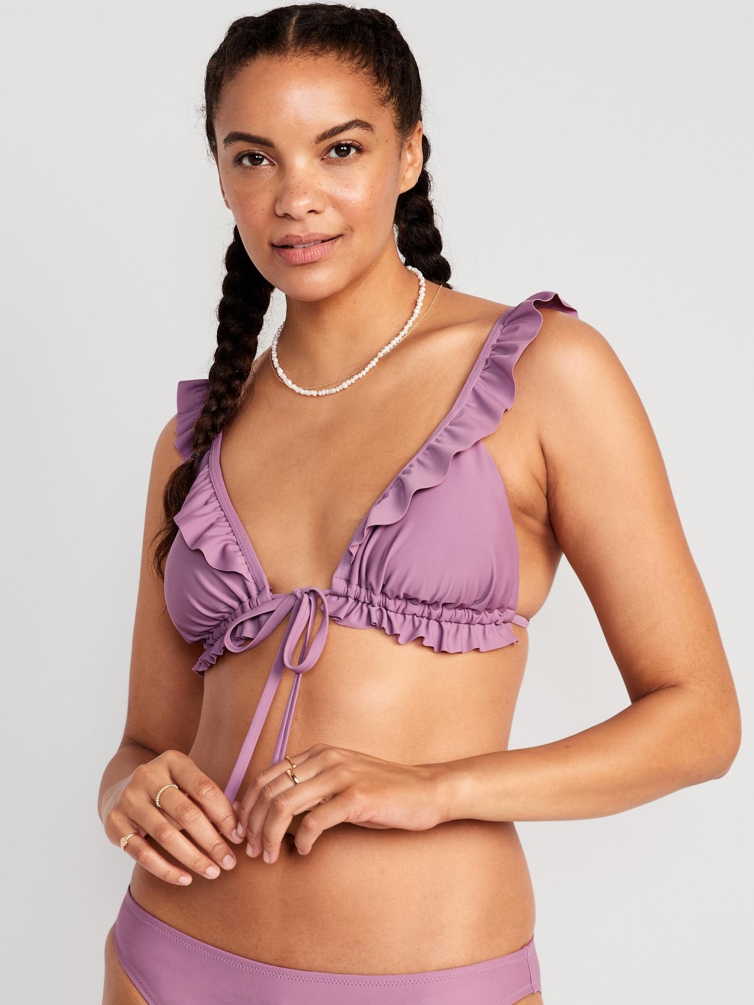 Ruffle-Trimmed Triangle String Bikini Swim Top Product Image