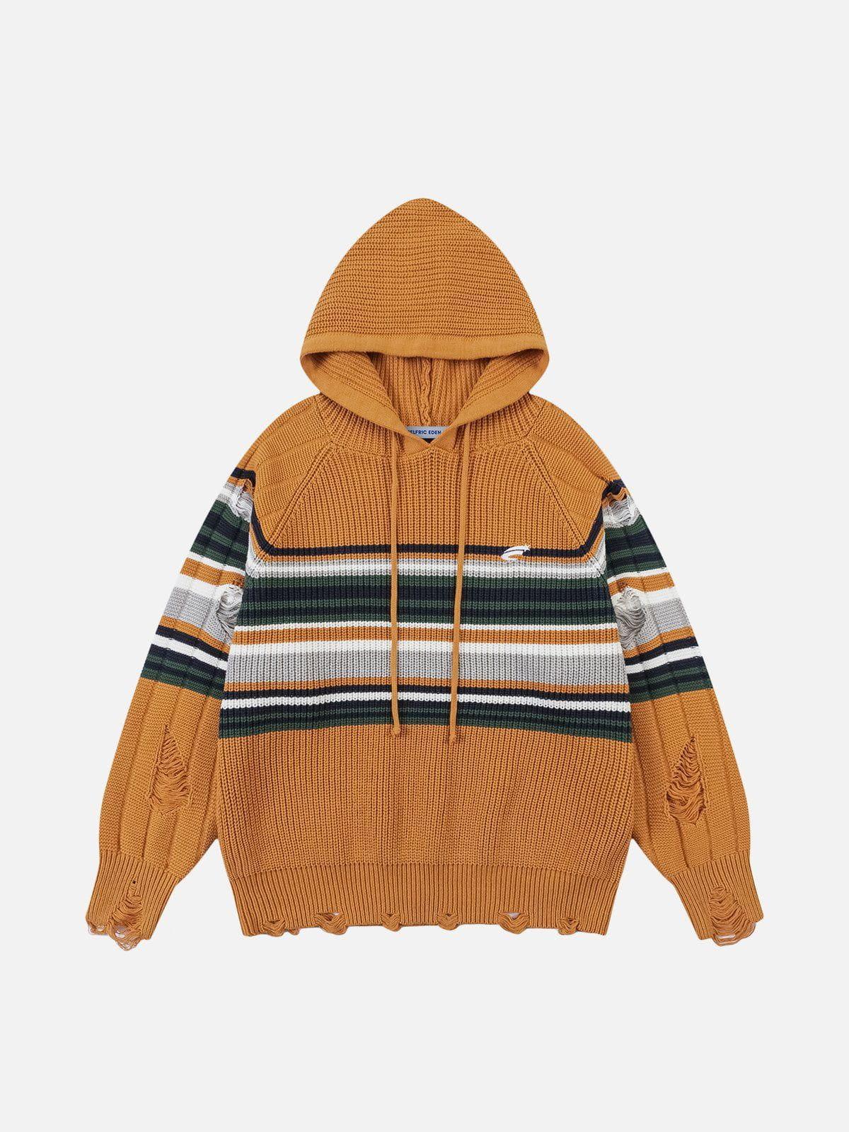 Aelfric Eden Distressed Stripe Knit Hoodie Product Image