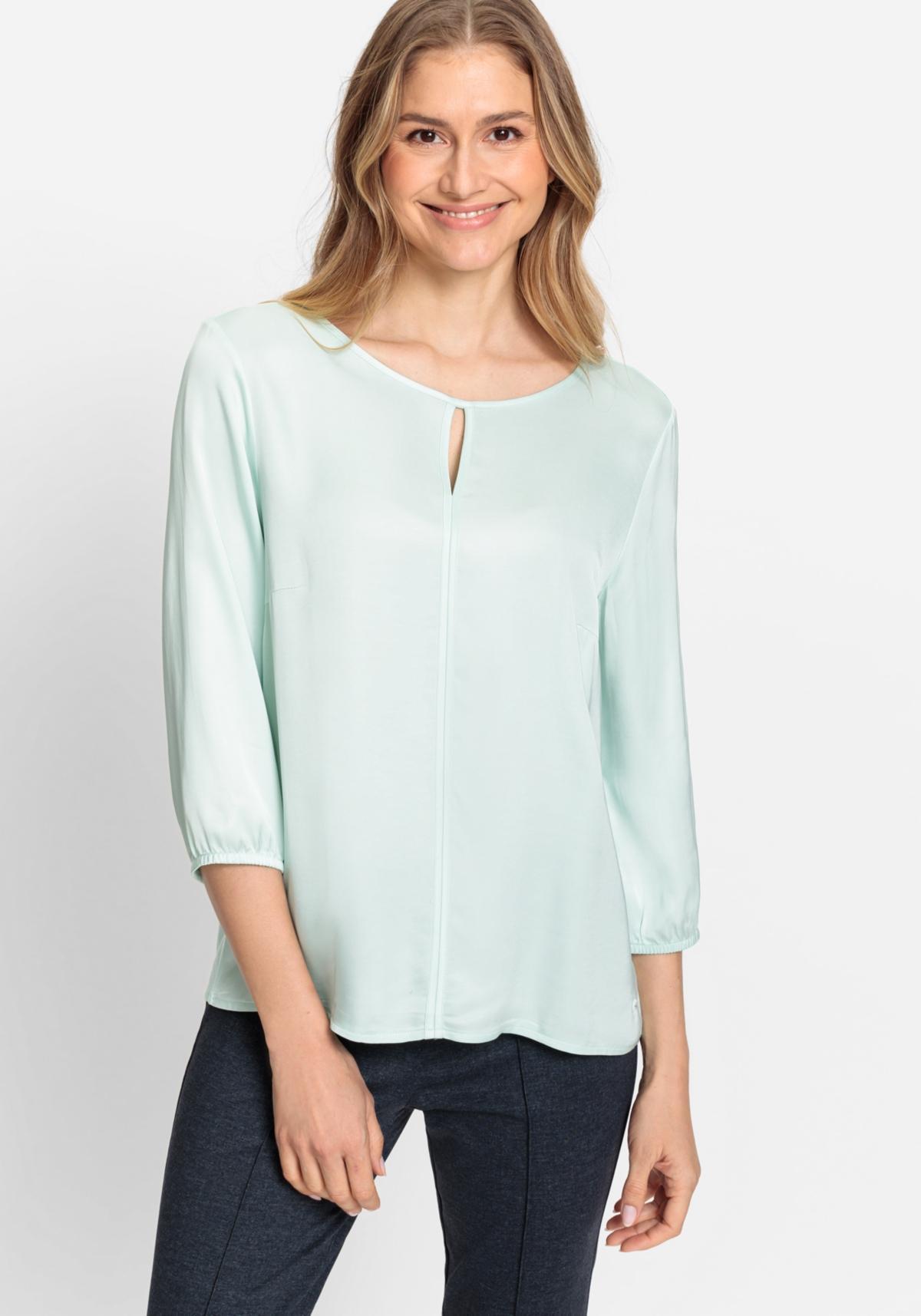 Olsen Womens 3/4 Sleeve T-Shirt Solid Satin Effect T-Shirt with Keyhole Neckline Product Image