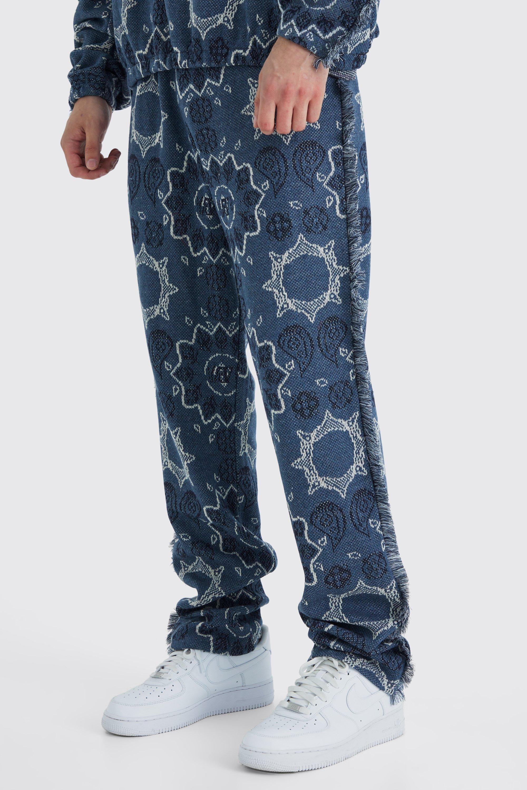 Tall Regular Split Hem Heavy Jacquard Tapestry Sweatpants | boohooMAN USA Product Image