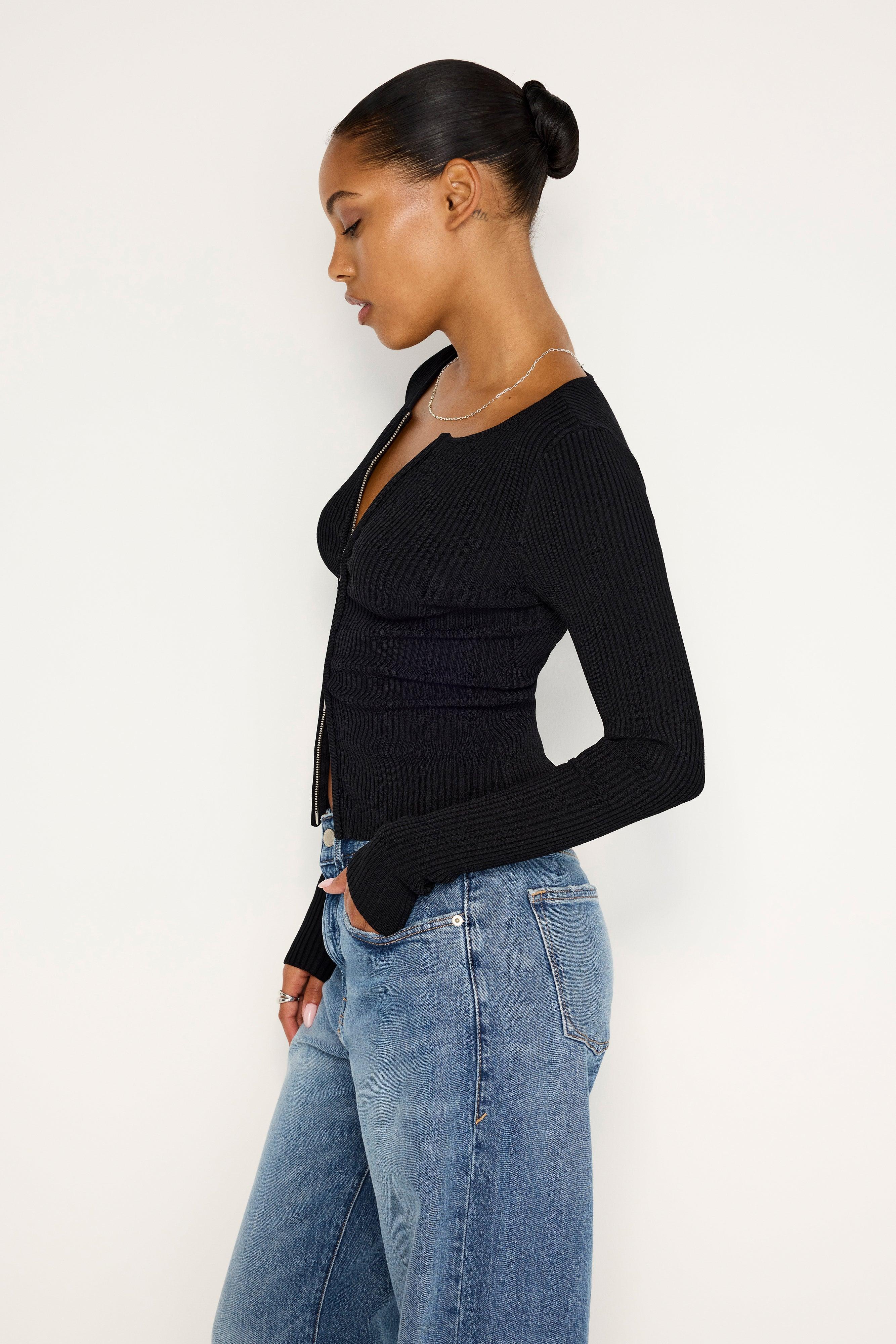 STRETCH RIB KNIT SWEATER | BLACK001 Product Image