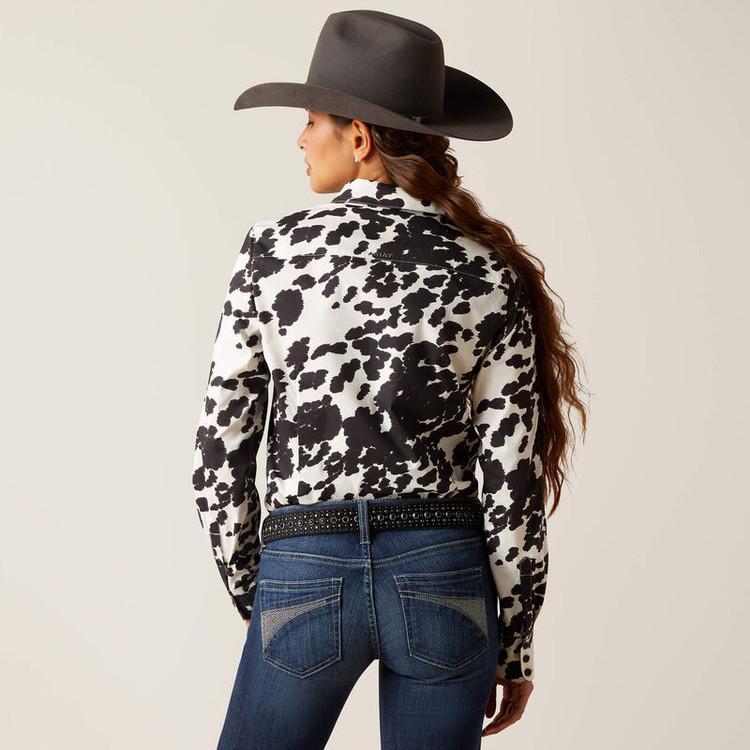 Ariat® Ladies L/S Wrinkle Resist Team Kirby Stretch Cow Print Button Down Product Image