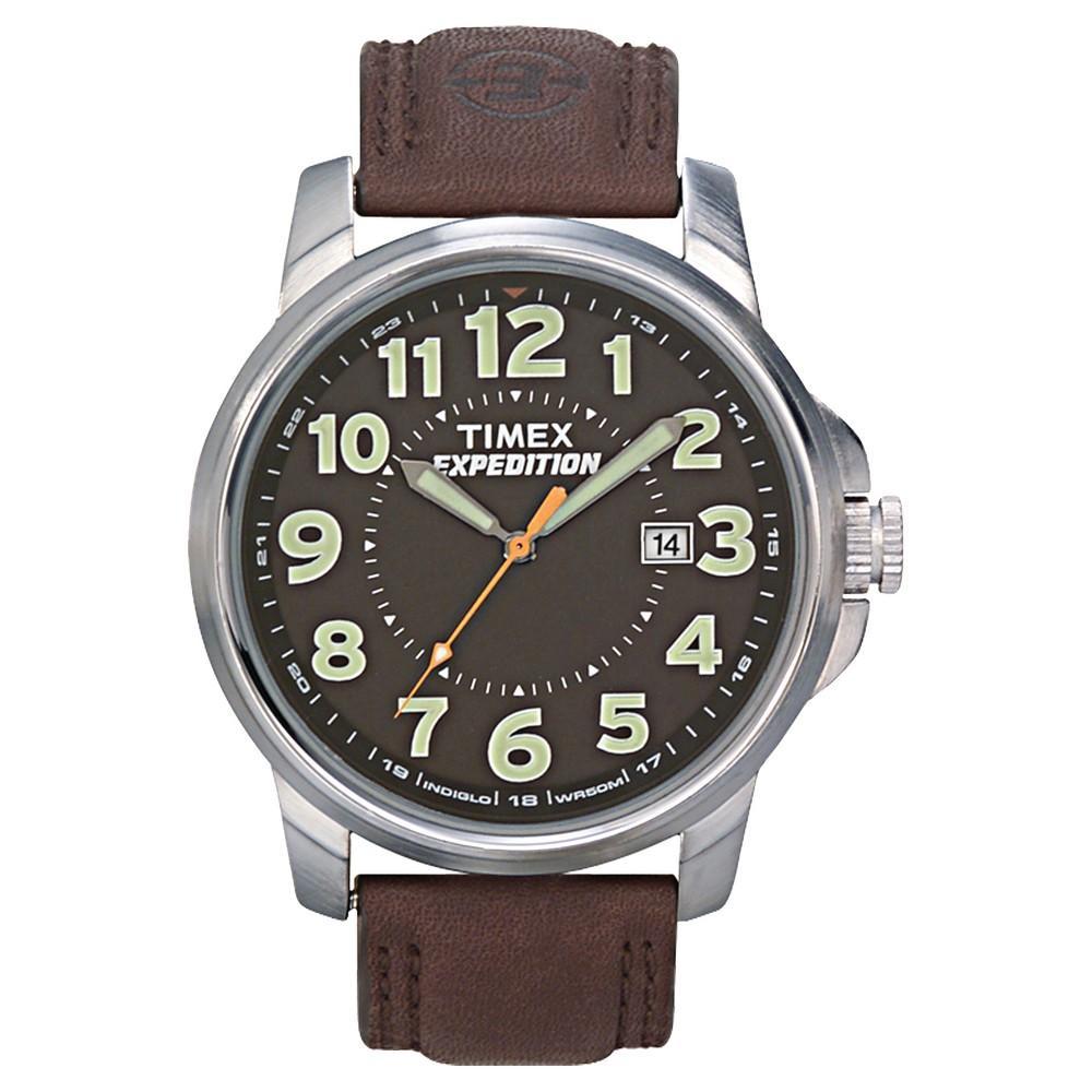 Mens Timex Expedition Field Watch with Leather Strap - Silver/Black T449219J Product Image