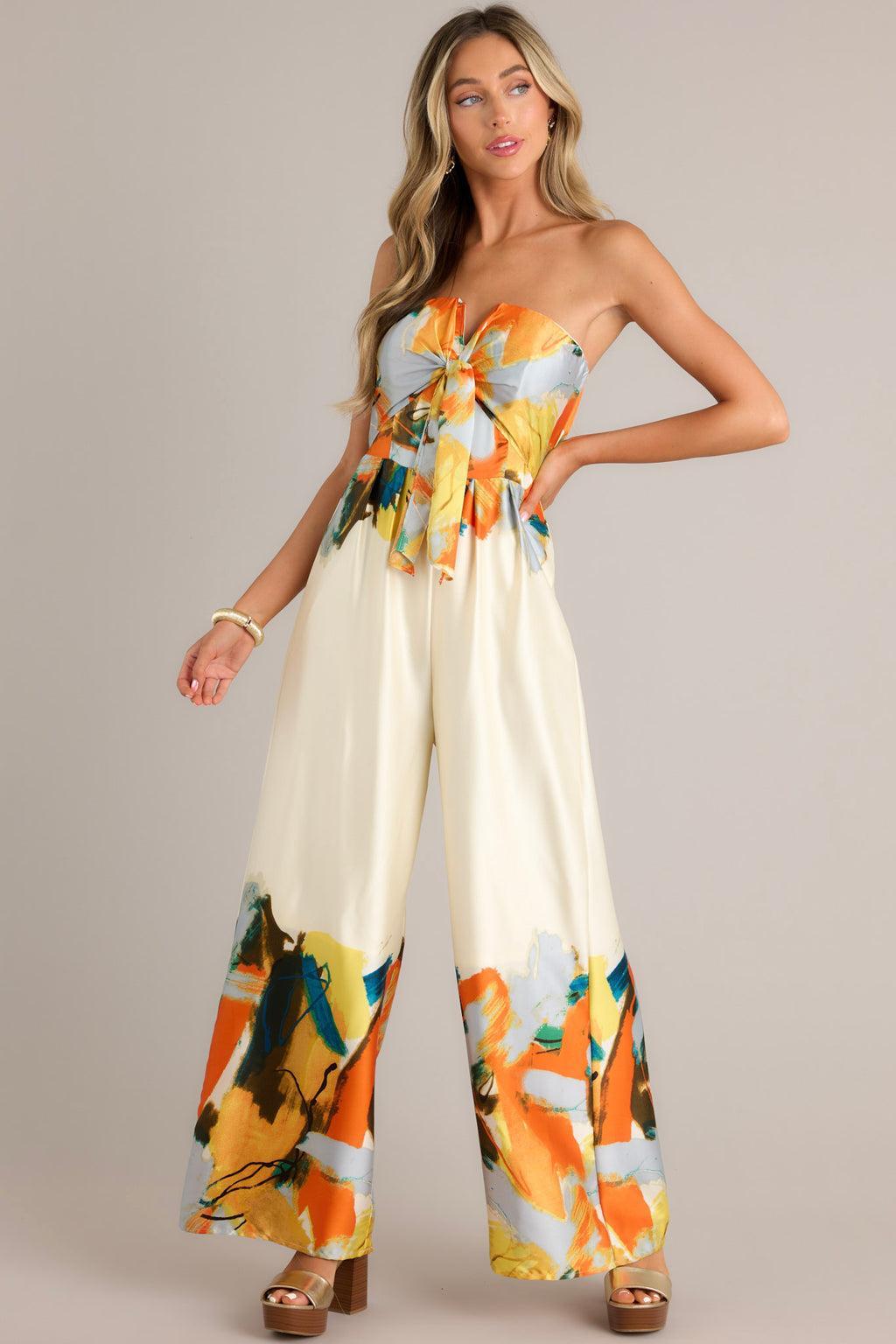 Fresh Beginnings Ivory Multi Print Strapless Jumpsuit Product Image