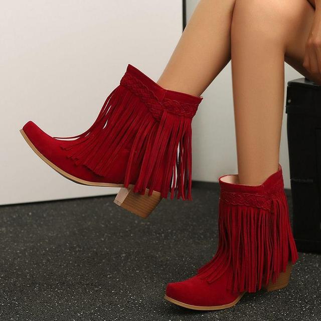 Tassel Chunky Heel Short Boots Product Image