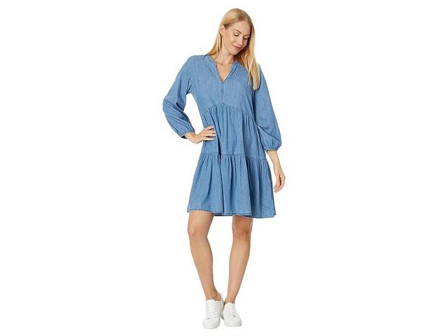 Tommy Hilfiger Tiered V-Neck Chambray Dress (Light Benson) Women's Dress Product Image