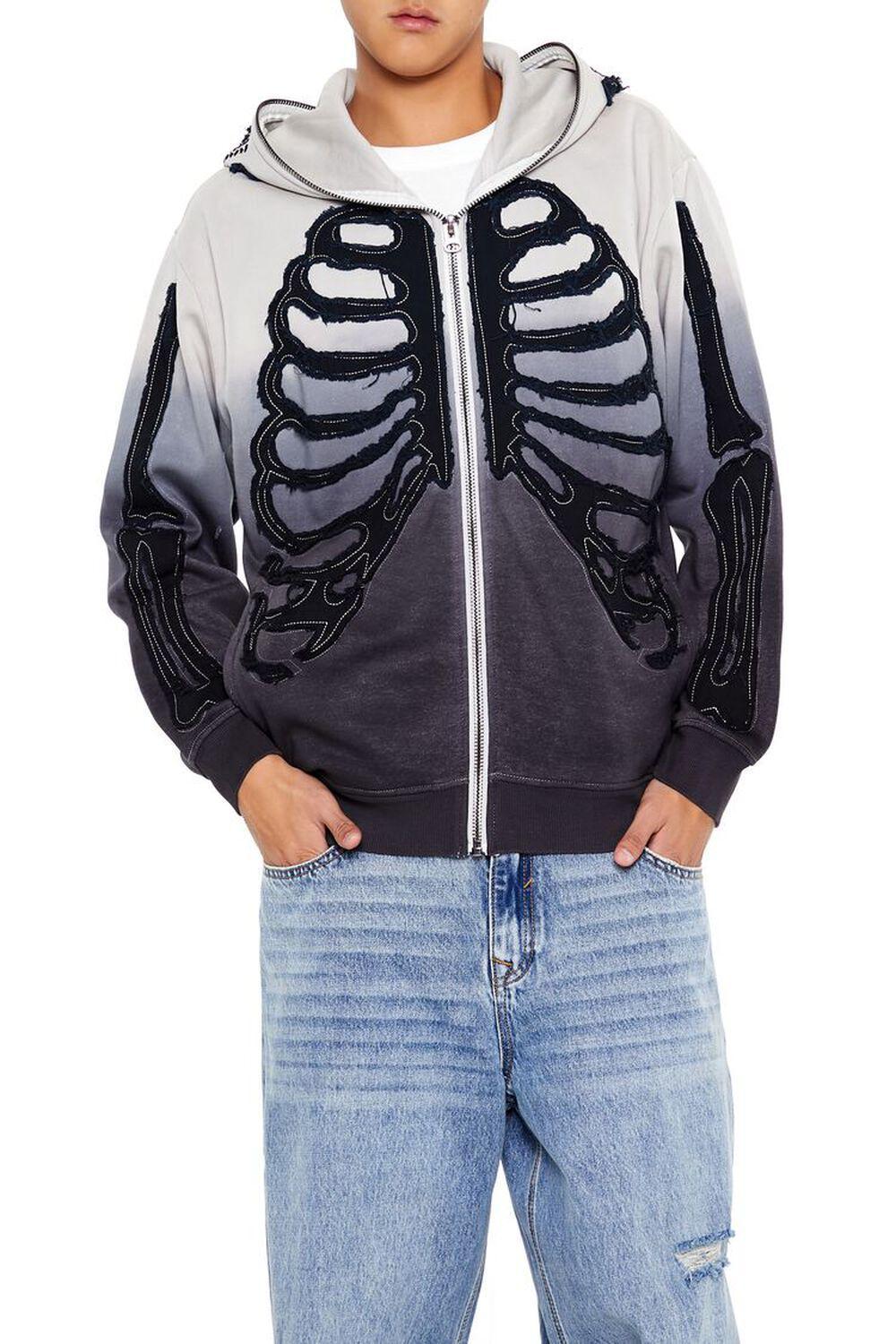 Gradient Stitched-On Bones Zip-Up Hoodie | Forever 21 Product Image