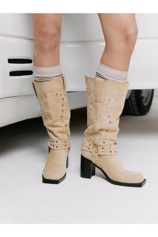 Faux Suede Slouchy Studded Harness Boot Product Image