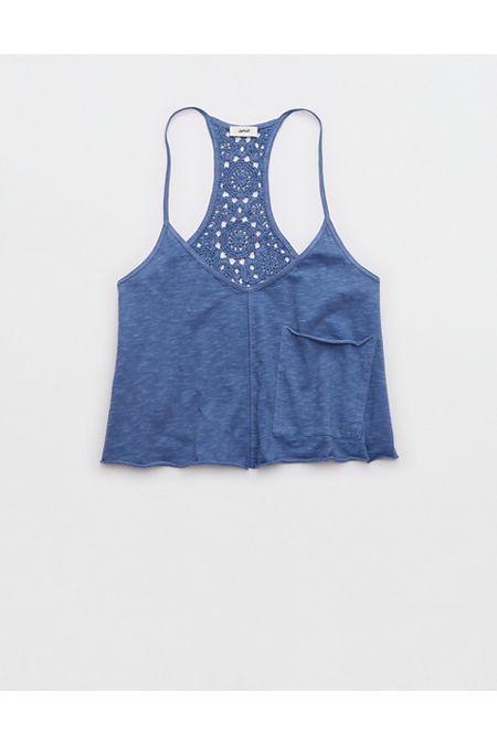 Aerie Summer House Crochet Back Cropped Tank Top Women's Product Image