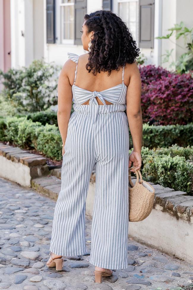 Wait For Me Grey Stripe Jumpsuit FINAL SALE Product Image