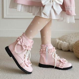 Bow Ruffle Lace Up Short Boots Product Image