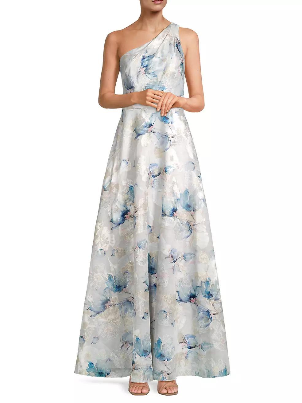 Floral Jacquard One-Shoulder Gown Product Image