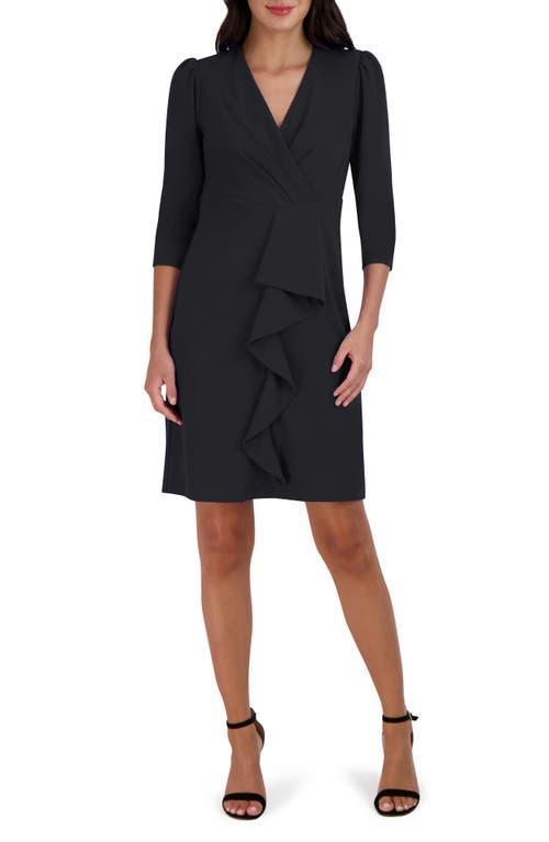 Julia Jordan Pleated Surplice V-Neck 34 Sleeve Ruffled Front Dress Product Image