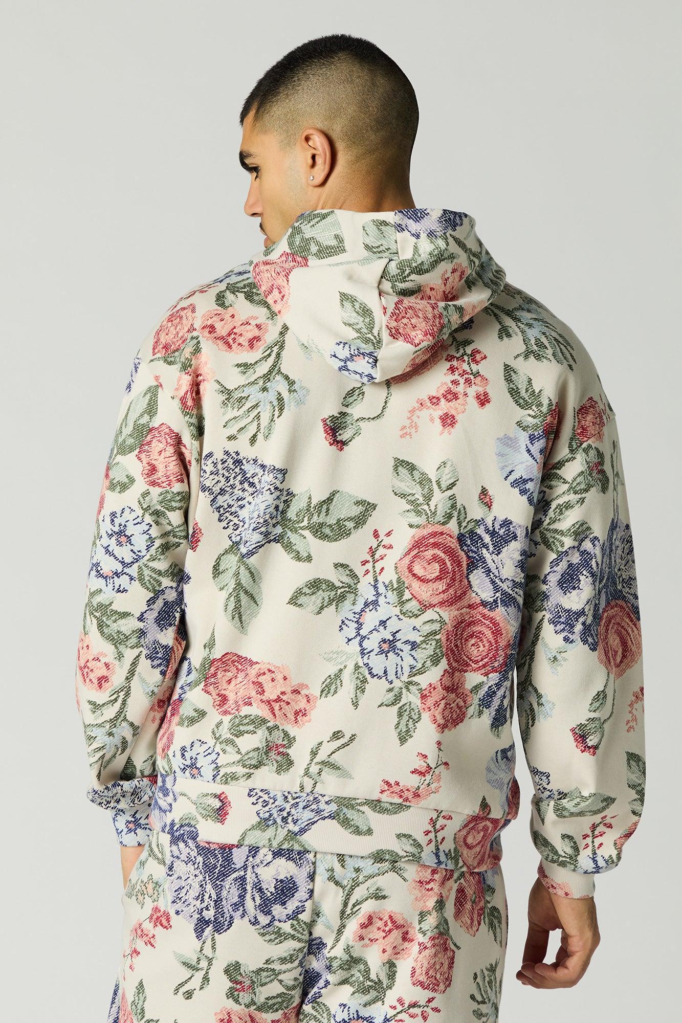 Floral Print Fleece Hoodie Male Product Image