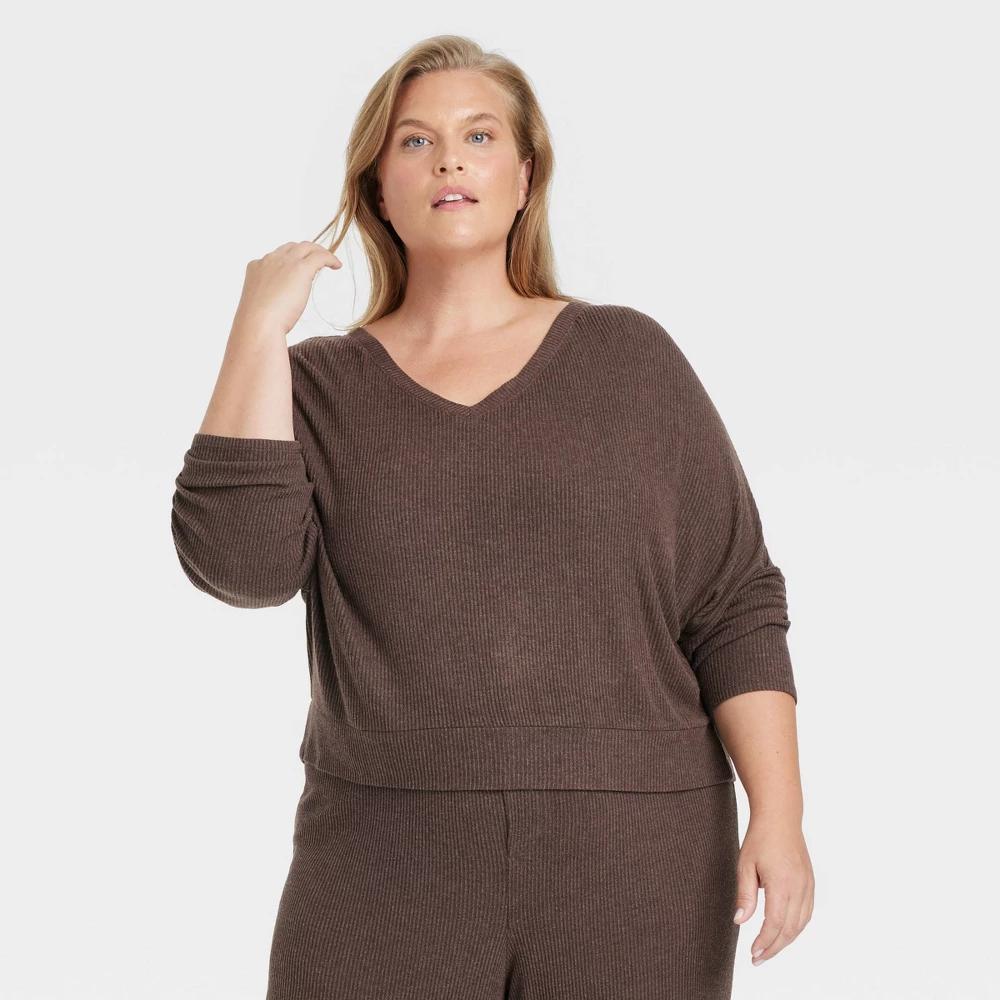 Womens Cozy Ribbed Pullover - Auden Brown 3X Product Image