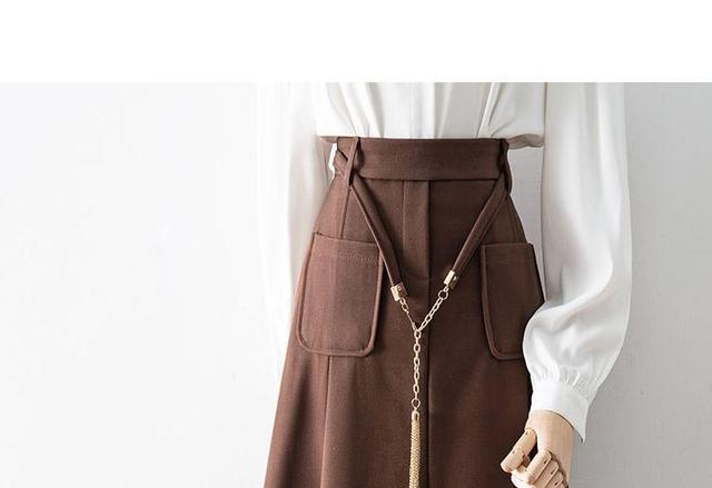 High Waist Plain Midi A-Line Skirt Product Image