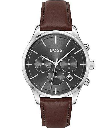 Hugo Boss Mens Avery Quartz Chronograph Brown Leather Strap Watch Product Image