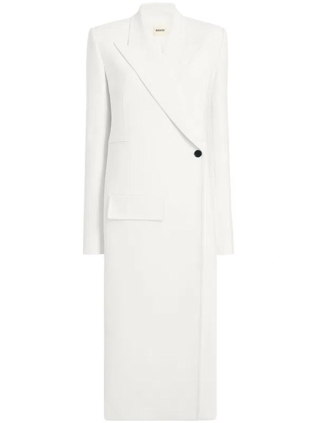 Cobble Double-breasted Long Coat In White Product Image