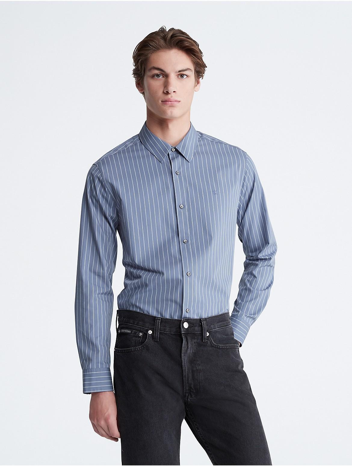 Calvin Klein Men's Thin Stripe Button-Down Shirt - Blue - XL Product Image