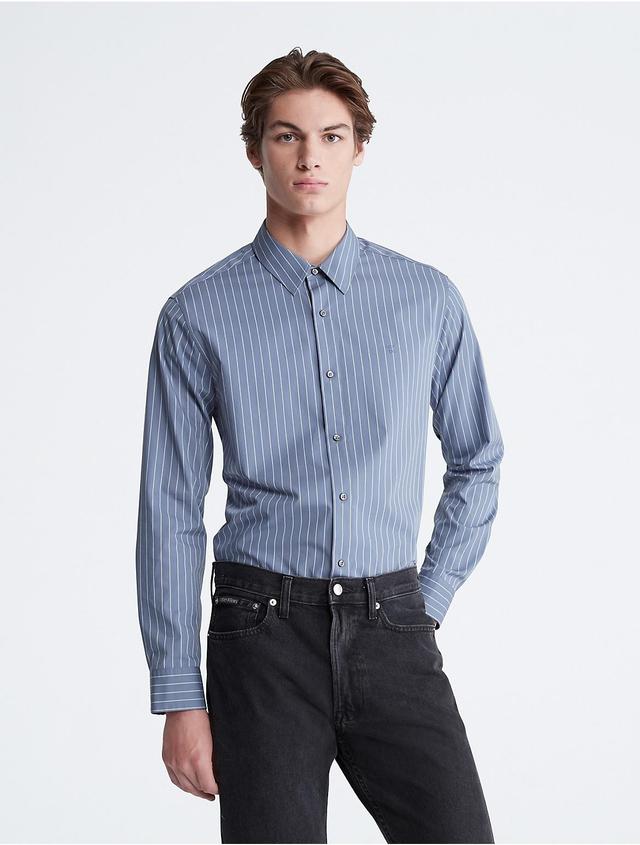 Calvin Klein Mens Thin Stripe Classic Button-Down Shirt - Blue - XS Product Image