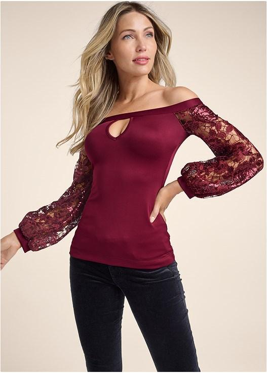 Embellished Lace Sleeve Top Product Image