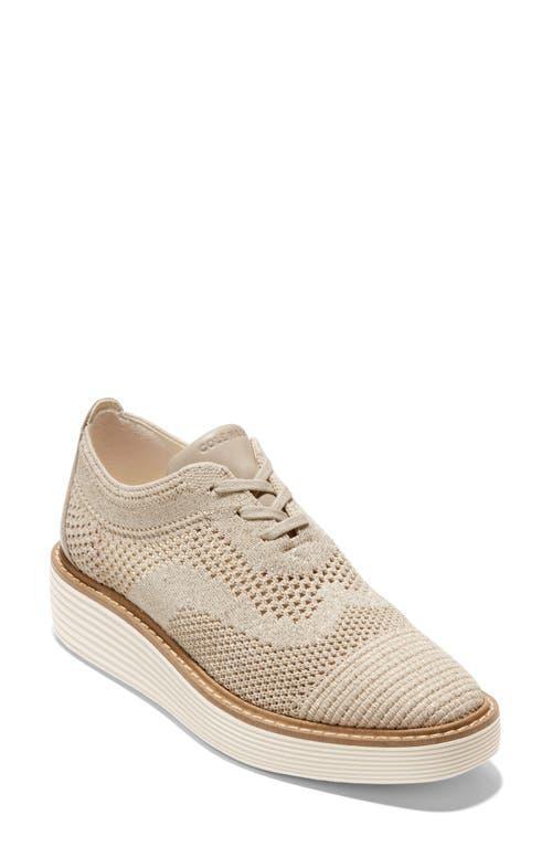 Cole Haan Womens OriginalGrand Stitchlite Platform Oxfords - Ivory Knit, Croc Print Product Image