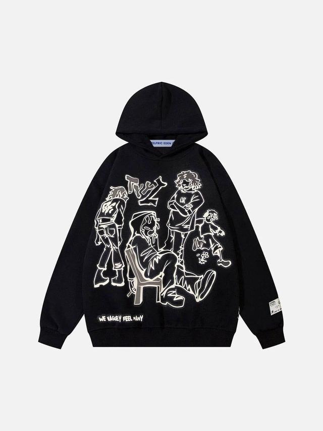 Aelfric Eden Cartoon Line Character Print Hoodie Product Image