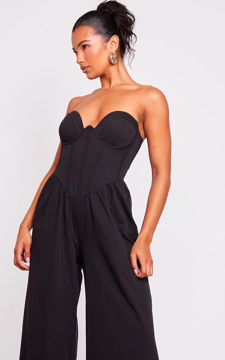 Black Underwire Corset Detail Tailored Jumpsuit Product Image