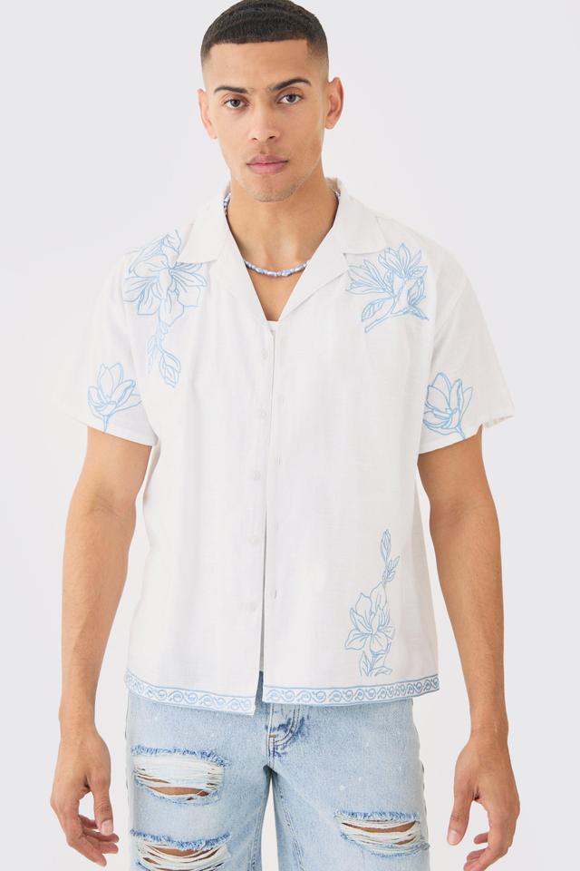 Boxy Revere Floral Pocket Embroidery Shirt | boohooMAN USA Product Image