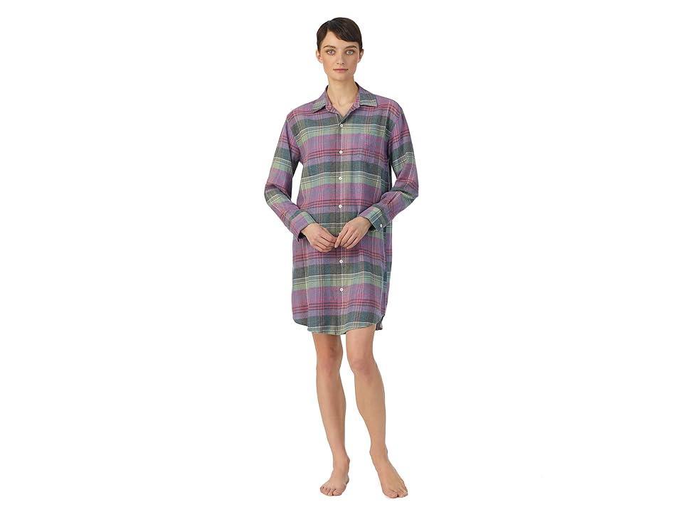 Lauren Ralph Lauren Long Sleeve Brushed Twill His Shirt Sleepshirt Plaid) Women's Pajama Product Image