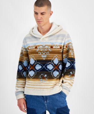 Sun + Stone Mens Tate Geo Stripe-Print Fleece Hoodie, Created for Macys Product Image