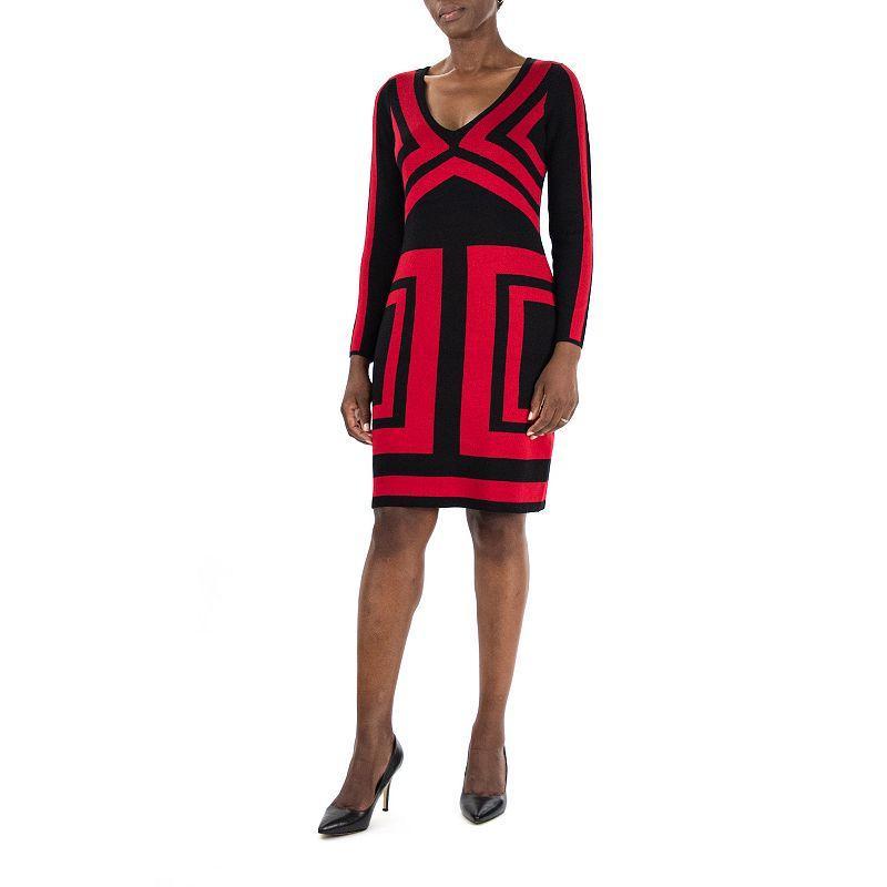 Womens Nina Leonard V-Neck Long Sleeve Sheath Sweater Dress Product Image