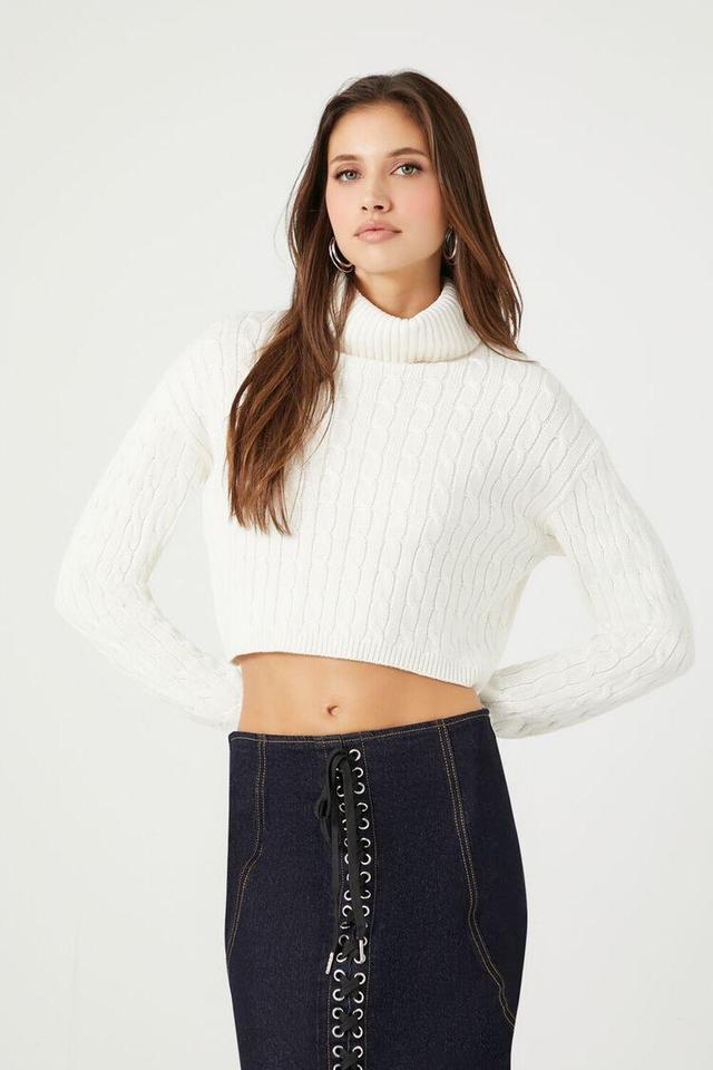 Cable Knit Turtleneck Cropped Sweater | Forever 21 Product Image