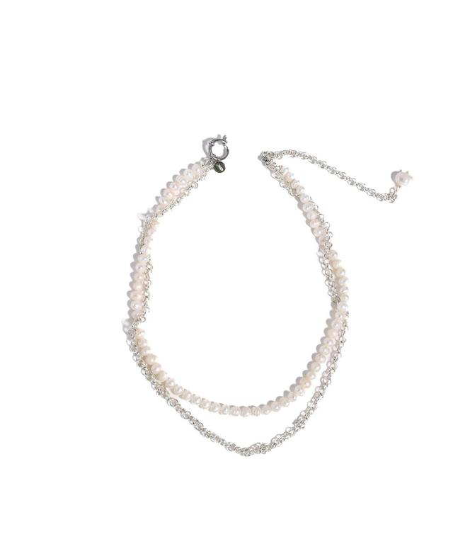 Stainless Steel Silver Chain with Freshwater Pearl - Lou Double Layer Necklace 16+4 For Women Product Image