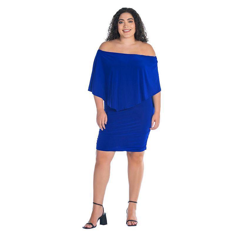 Plus Size 24Seven Comfort Apparel Convertible Bodycon Mini Dress Ruffled Sleeve, Womens Product Image