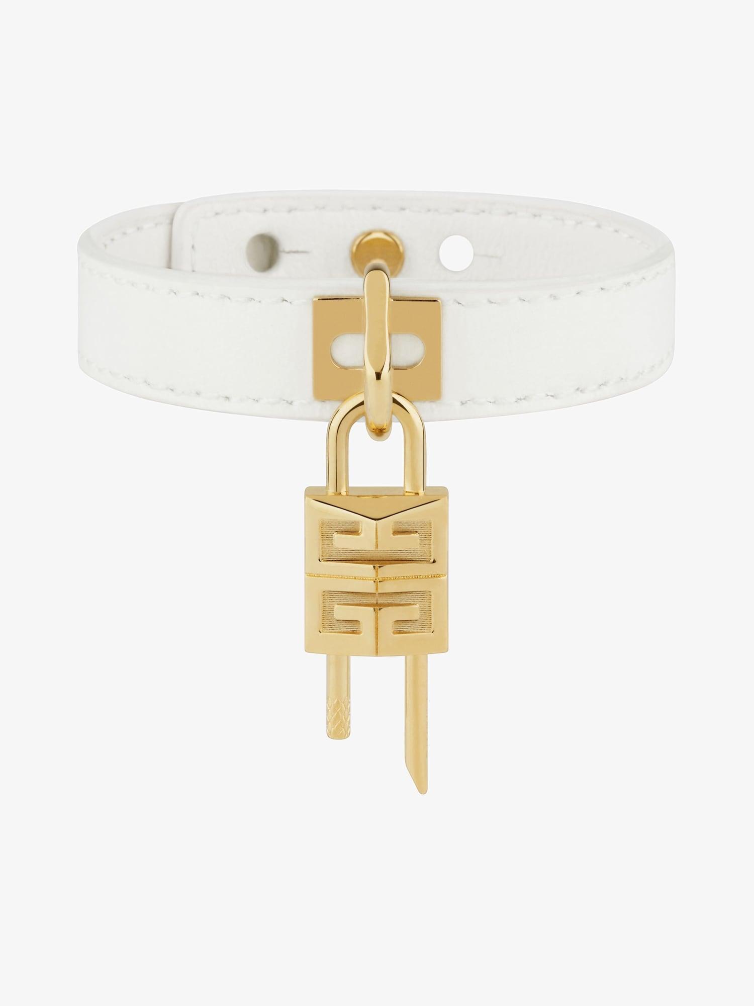 Mini Lock bracelet in metal and leather Product Image