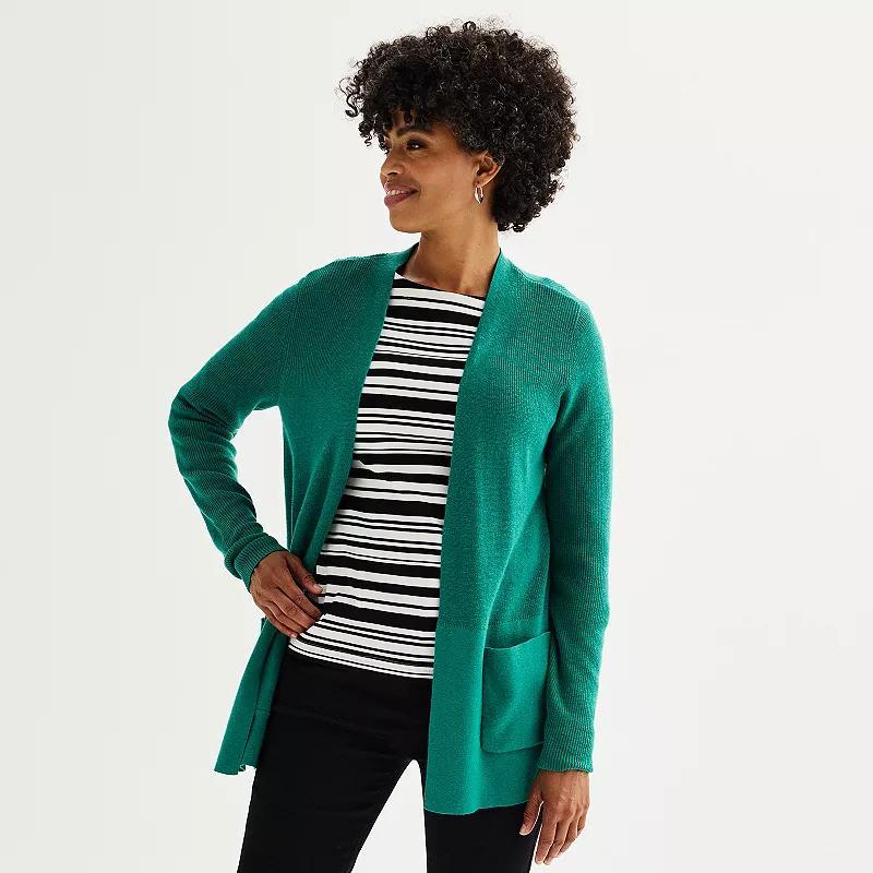 Petite Croft & Barrow Classic Ribbed Open-Front Cardigan, Womens Product Image