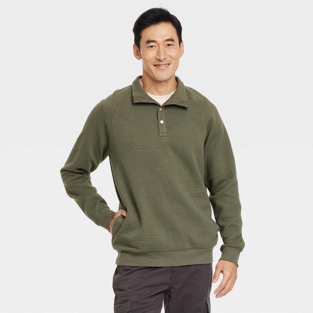 Mens Quilted Snap Pullover Sweatshirt - Goodfellow & Co Olive XXL Product Image