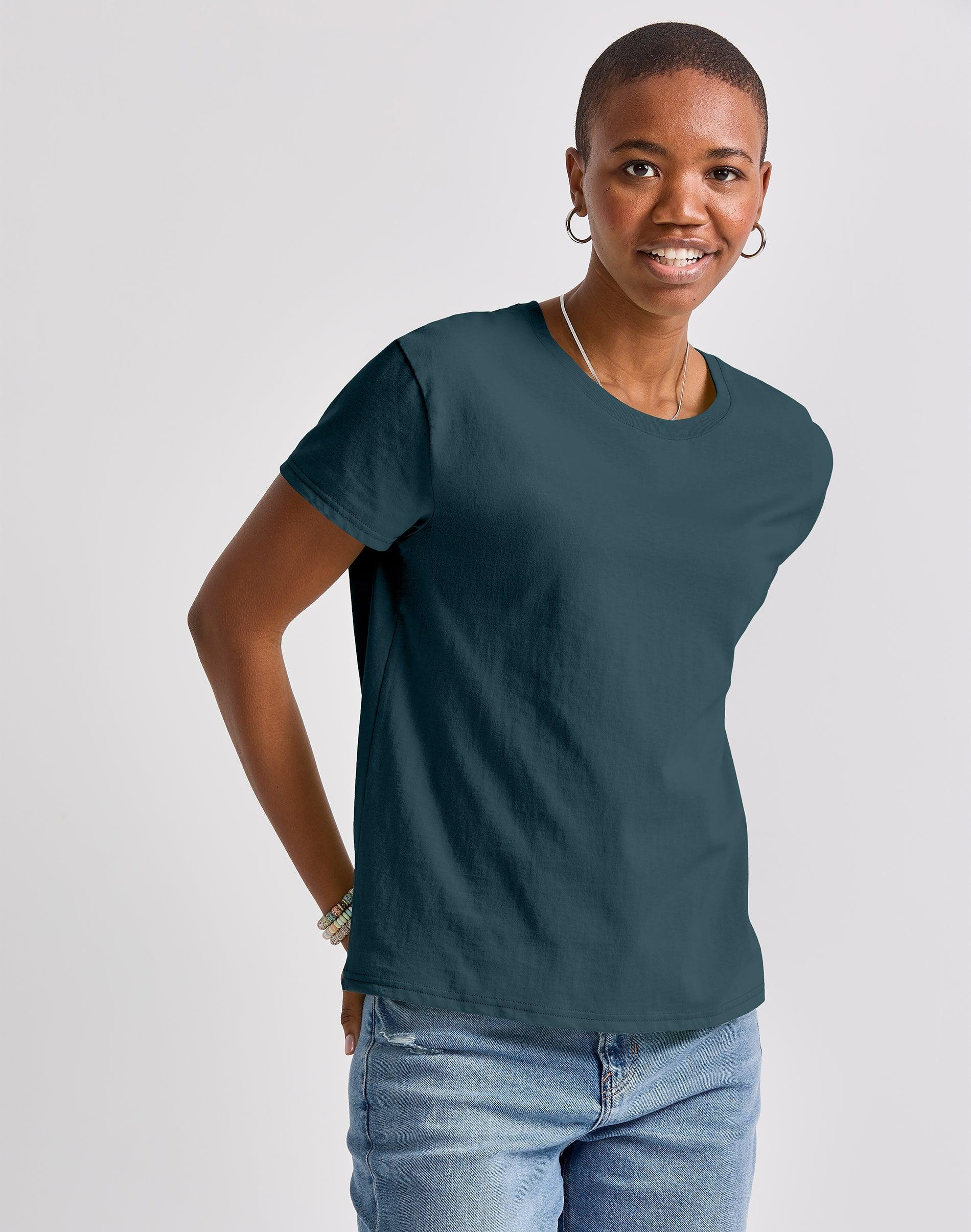 Hanes Essentials Womens Cotton T-Shirt, Oversized Fit Light Steel S Product Image