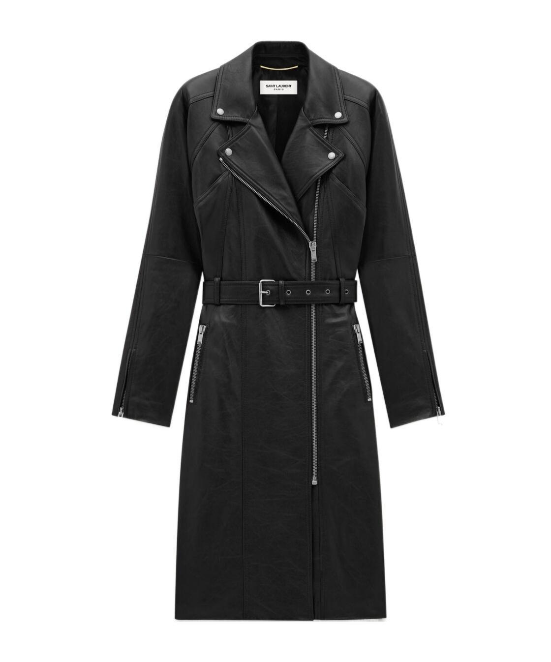 SAINT LAURENT Leather Coat In Black Product Image