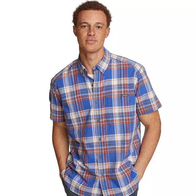 Mens Eddie Bauer UPF 40 Pack-It Seersucker Short Sleeve Button-Down Shirt Blue Product Image