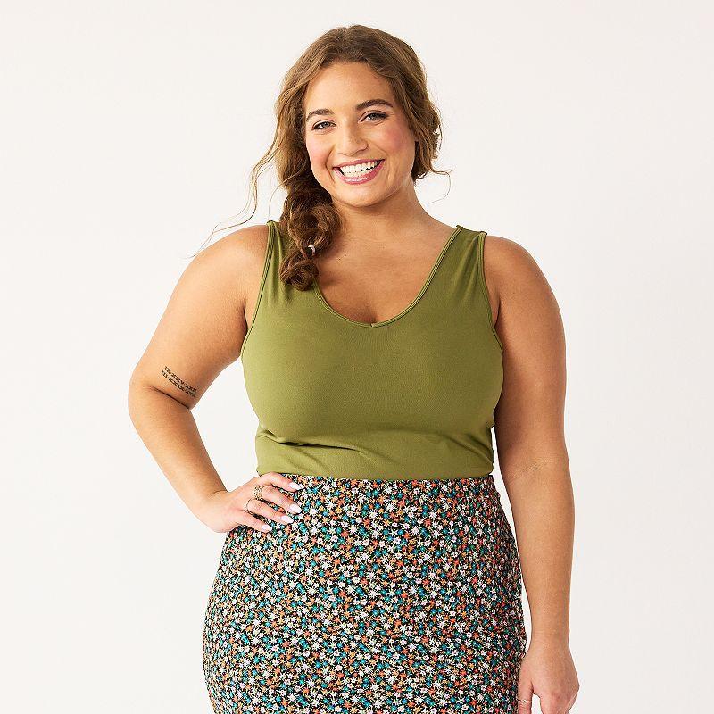 Juniors Plus Size SO Seamless V-Neck Tank Bodysuit, Womens Green Product Image