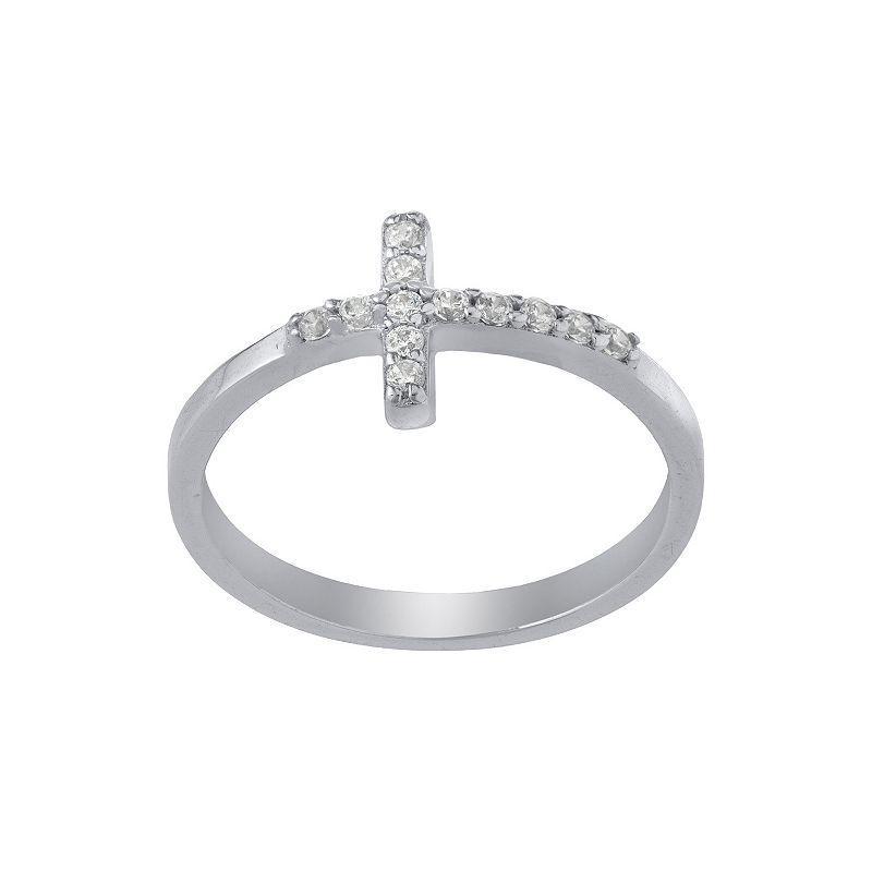 Main And Sterling Sterling Silver Cubic Zirconia Cross Band Ring, Womens Product Image