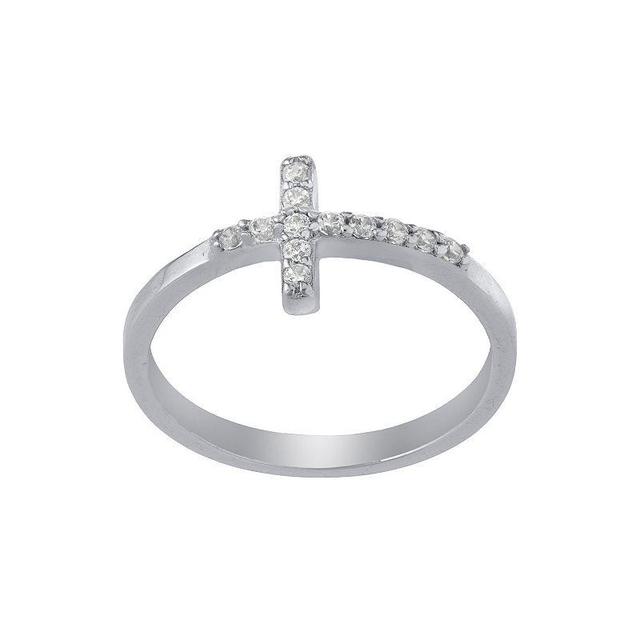 Main And Sterling Sterling Silver Cubic Zirconia Cross Band Ring, Womens Product Image